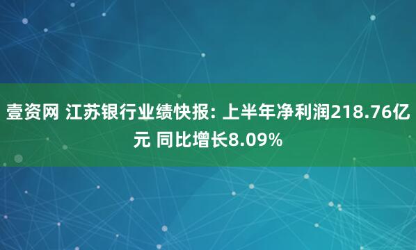 壹资网 江苏银行业绩快报: 上半年净利润218.76亿元 同比增长8.09%